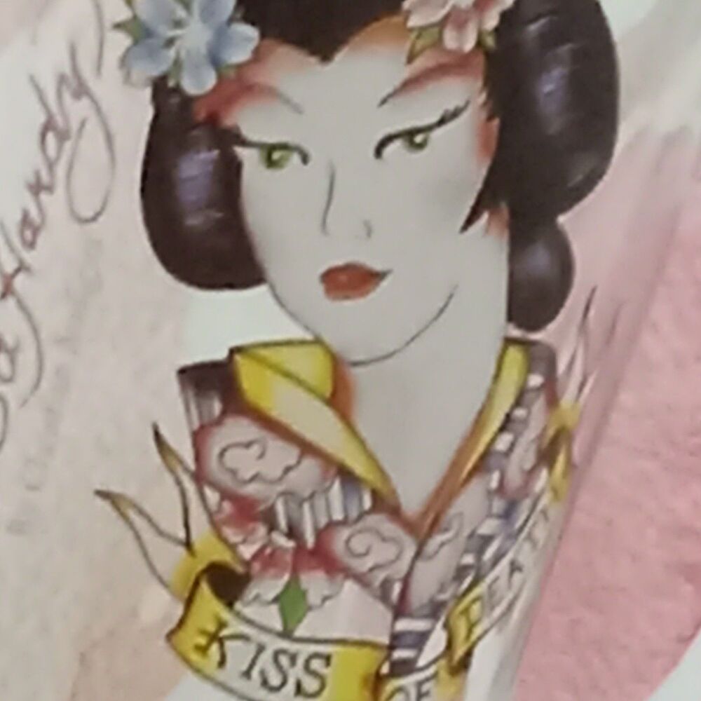 ED HARDY Art GEISHA Kiss Of Death Pilsner Glass Christian Audigier 14-16 oz